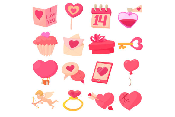 Download Saint Valentine Icons Set, Cartoon Style - Valentine icons set Collection