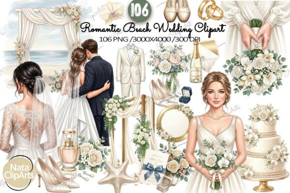 Download Romantic Beach Wedding Clipart Set - Beach Collection