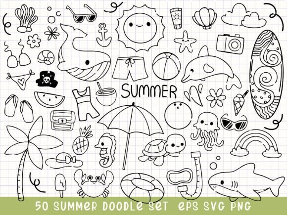 Download Summer Doodle Clipart Beach SVG - Beach Collection